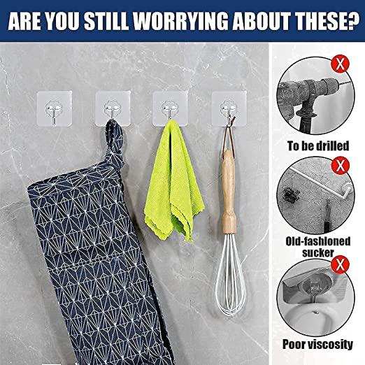 Self Adhesive Wall Hooks, Heavy Duty Sticky Hooks for Hanging 10kg (max), Waterproof Transparent Hooks for Wall (Pack of 15)