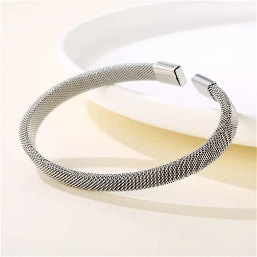 Fashion Frill Unisex Mesh Silver Plated Cuff Bracelet