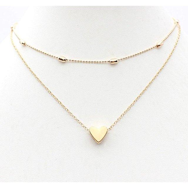 Charming Gold Plated Double Layered Heart Pendant Necklace For Women and Girls